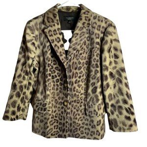 Talbots Women's Velvet Jacket Blazer Leopard Print 3/4 Sleeves Size 12 Tan Brown